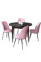 Hanah Home Juego de Comedor 5 Piezas Mármol Negro con Sillas Rosas Tablero Melamina Metal